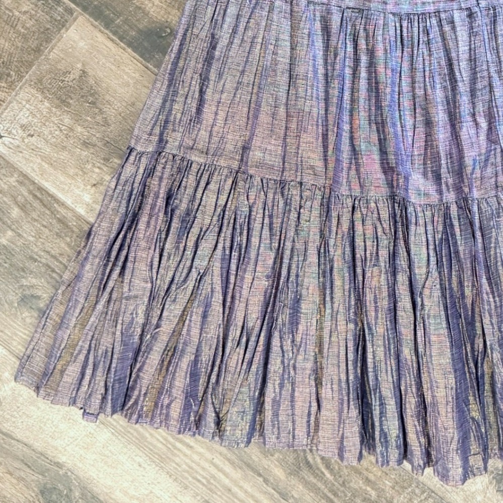 Alfredos Wife Vintage Boho Iridescent Shimmer Tiered Maxi Skirt, Purple, M - Picture 6 of 6